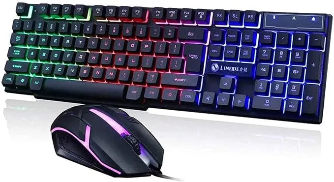 Rainbow Gaming Keyboard and Mouse Combo Dubai UAE RGB gaming keyboard and mouse set for PC gaming office work and everyday performance