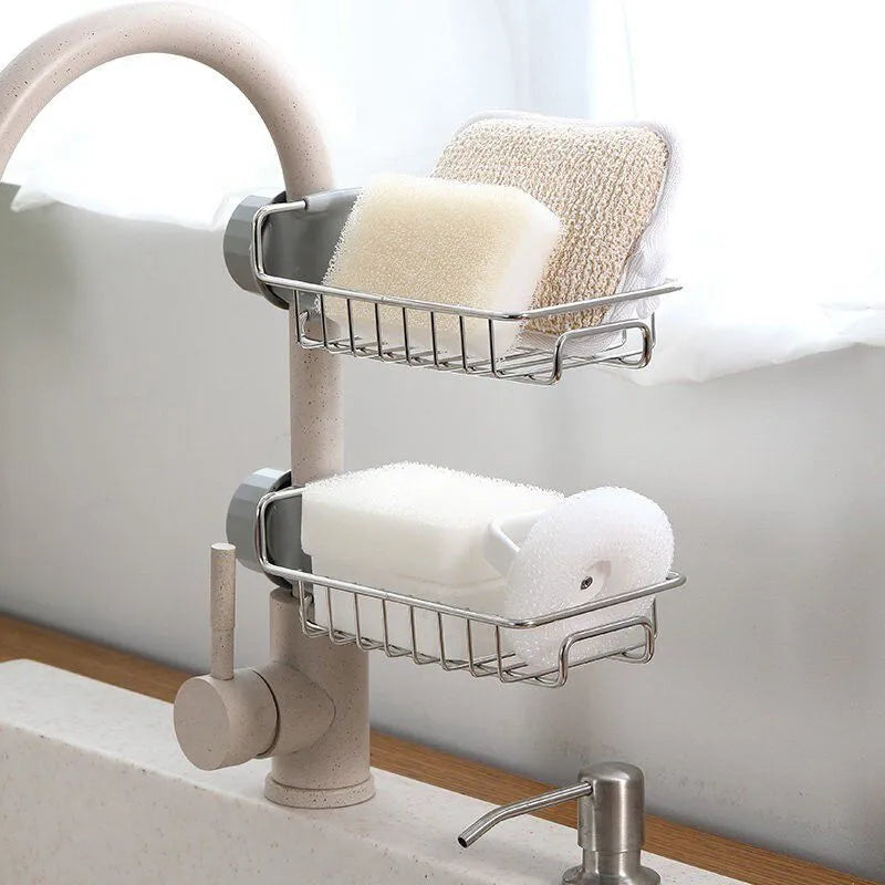Stainless Steel Faucet Storage Shelf Dubai UAE sink organizer rack for storing sponges soap brushes and kitchen essentials