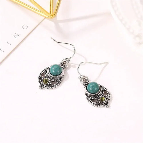 Bohemian Style Teal Turquoise Pendant Ear Jewelry Dubai UAE vintage openwork carved earrings for women boho fashion accessories