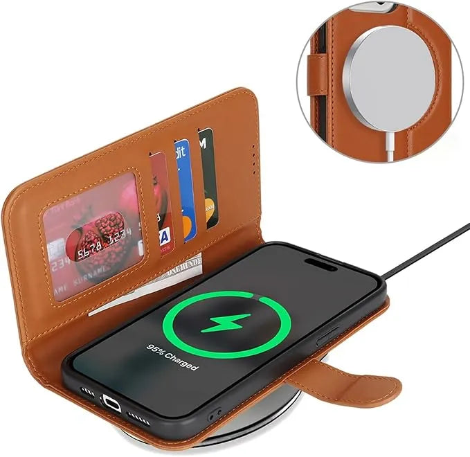 ZHUSE Leather Wallet Wireless Power Bank Dubai UAE premium leather wallet with built in wireless power bank for smartphones travel and everyday carry