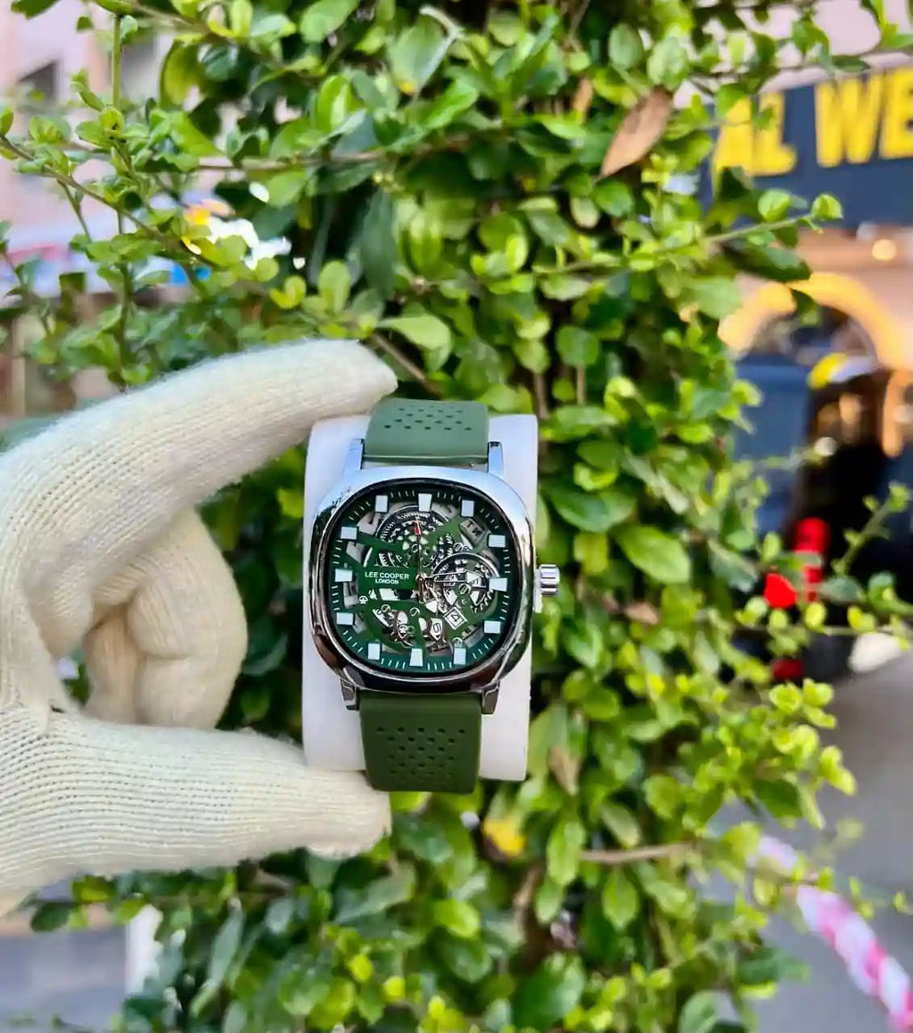 Lee Cooper London Green Skeleton Mechanical Watch Dubai UAE luxury men's automatic skeleton watch with elegant green dial and premium design