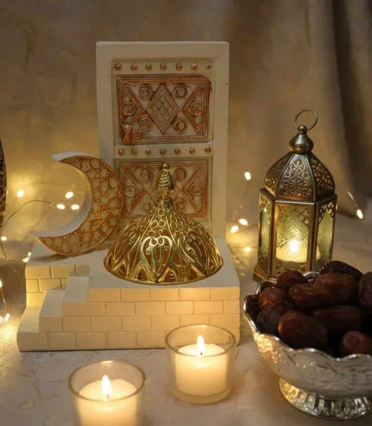 Islamic Crescent and Dome Decorative Table Piece Dubai UAE elegant Islamic table decor featuring crescent moon and dome design for home office and Ramadan decoration