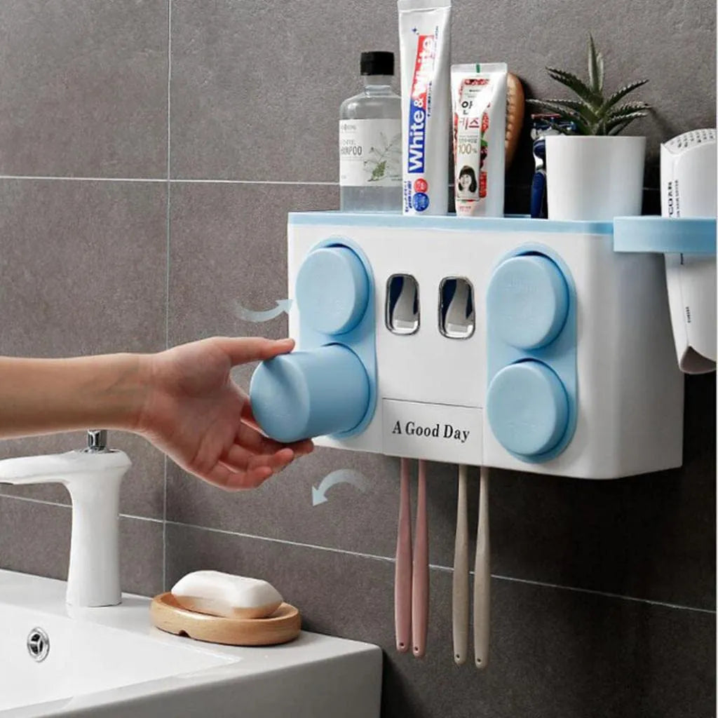 Wall Mounted Bathroom Organizer with Toothpaste Dispenser Dubai UAE wall mounted bathroom organizer with automatic toothpaste dispenser toothbrush holder and space saving storage
