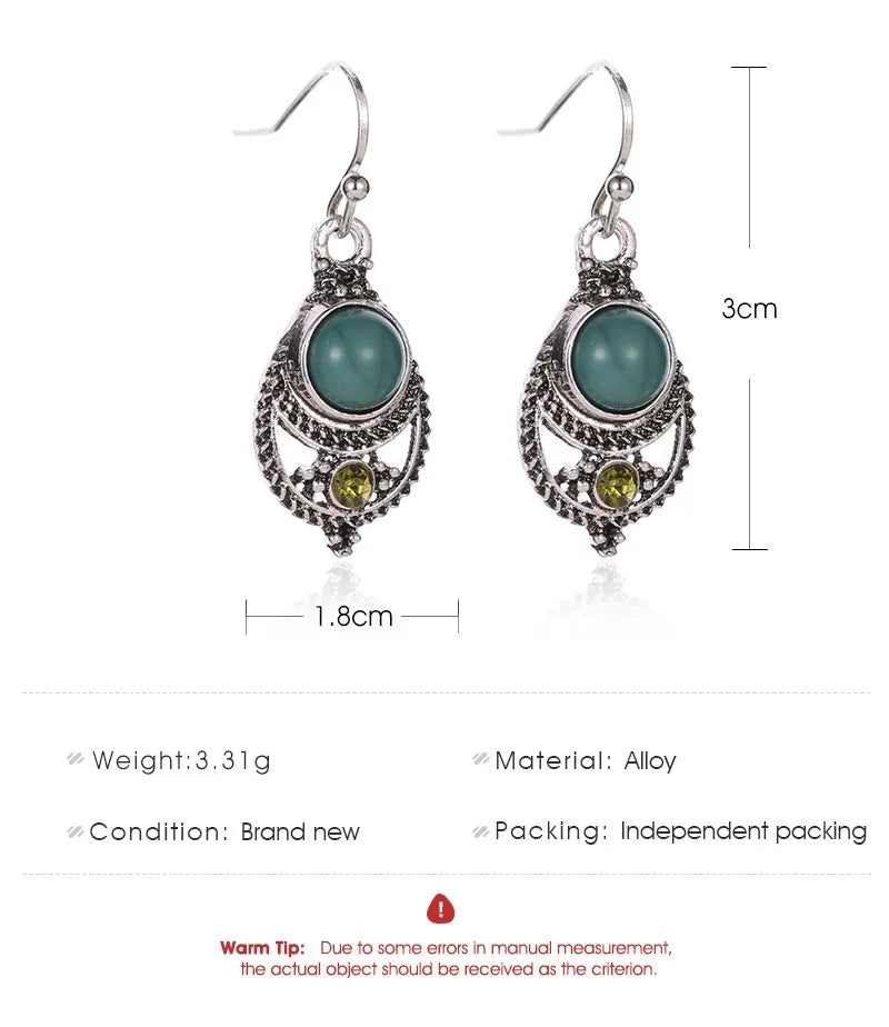 Bohemian Style Teal Turquoise Pendant Ear Jewelry Dubai UAE vintage openwork carved earrings for women boho fashion accessories