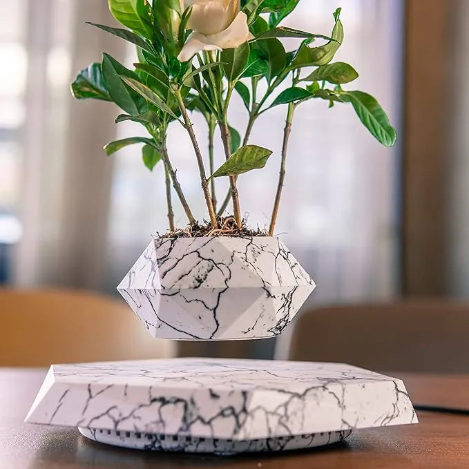 Levitating Magnetic Floating Marble Planter Dubai UAE magnetic floating marble plant pot for indoor plants home decor office desk decoration and modern interiors